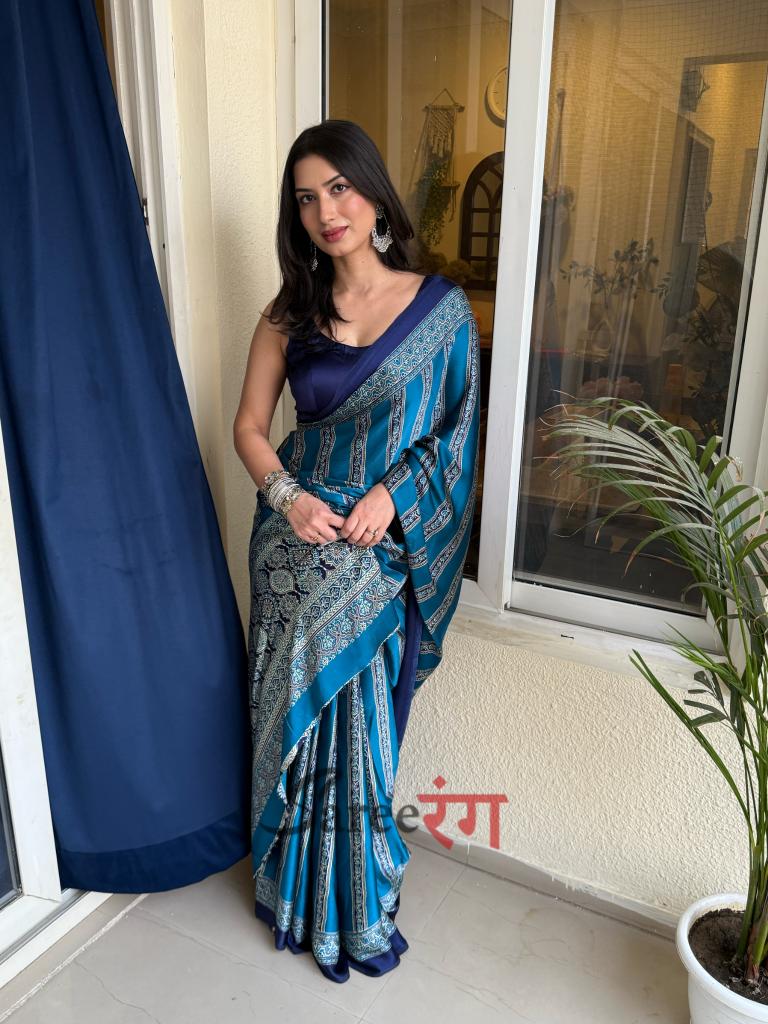 Sagun Rama Modal Silk Ajrakh Natural Print Saree