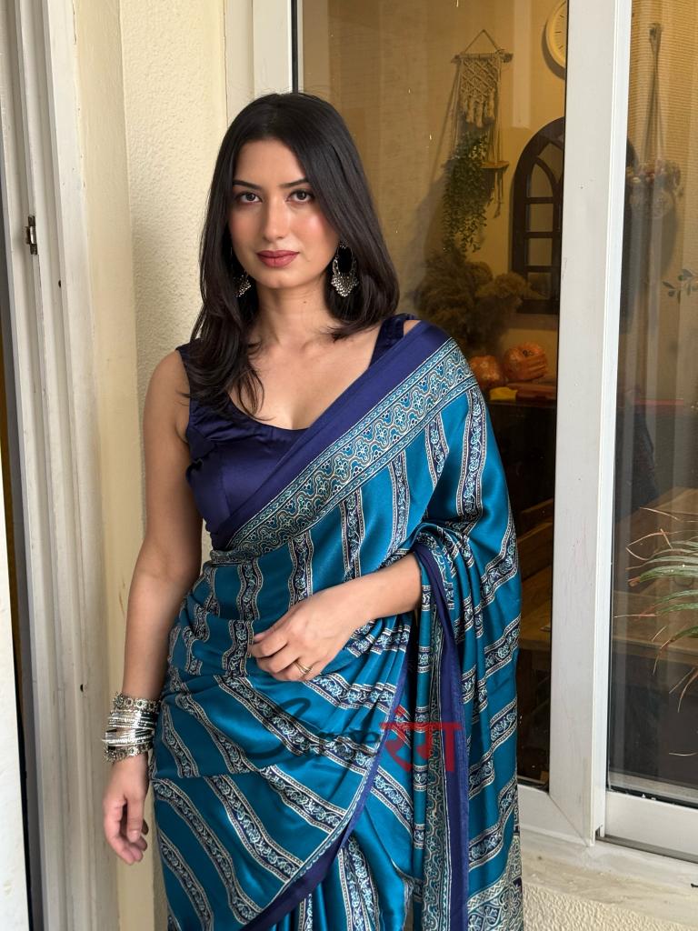 Sagun Rama Modal Silk Ajrakh Natural Print Saree