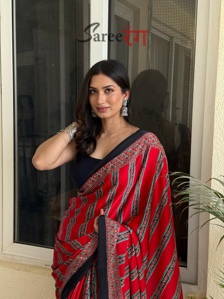 Sagun Radis Maroon  Modal Silk Ajrakh Natural Print Saree
