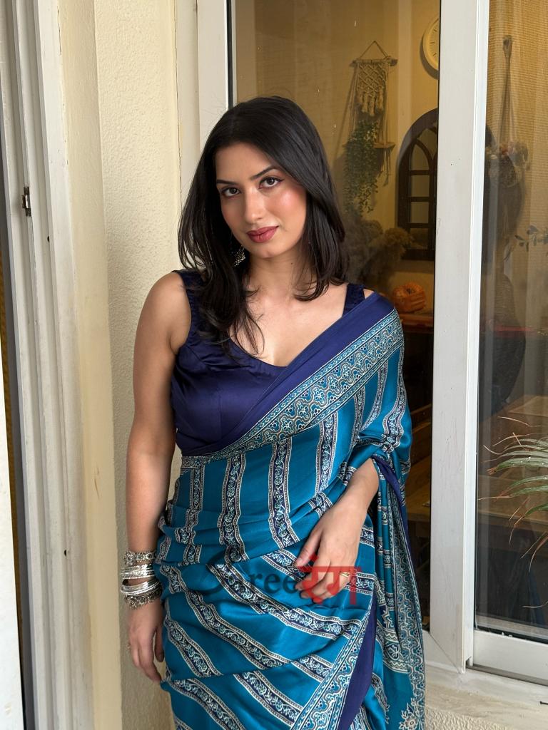 Sagun Rama Modal Silk Ajrakh Natural Print Saree