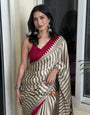 Pallavi Maroon And Cream Modal Silk Striped Ajrakh Natural Print Saree