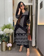 Black Pure Lilan Cotton Printed Work Kurta Set