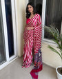 Sundari Rani Modal Silk Premium Striped Ajrakh Natural Print Saree