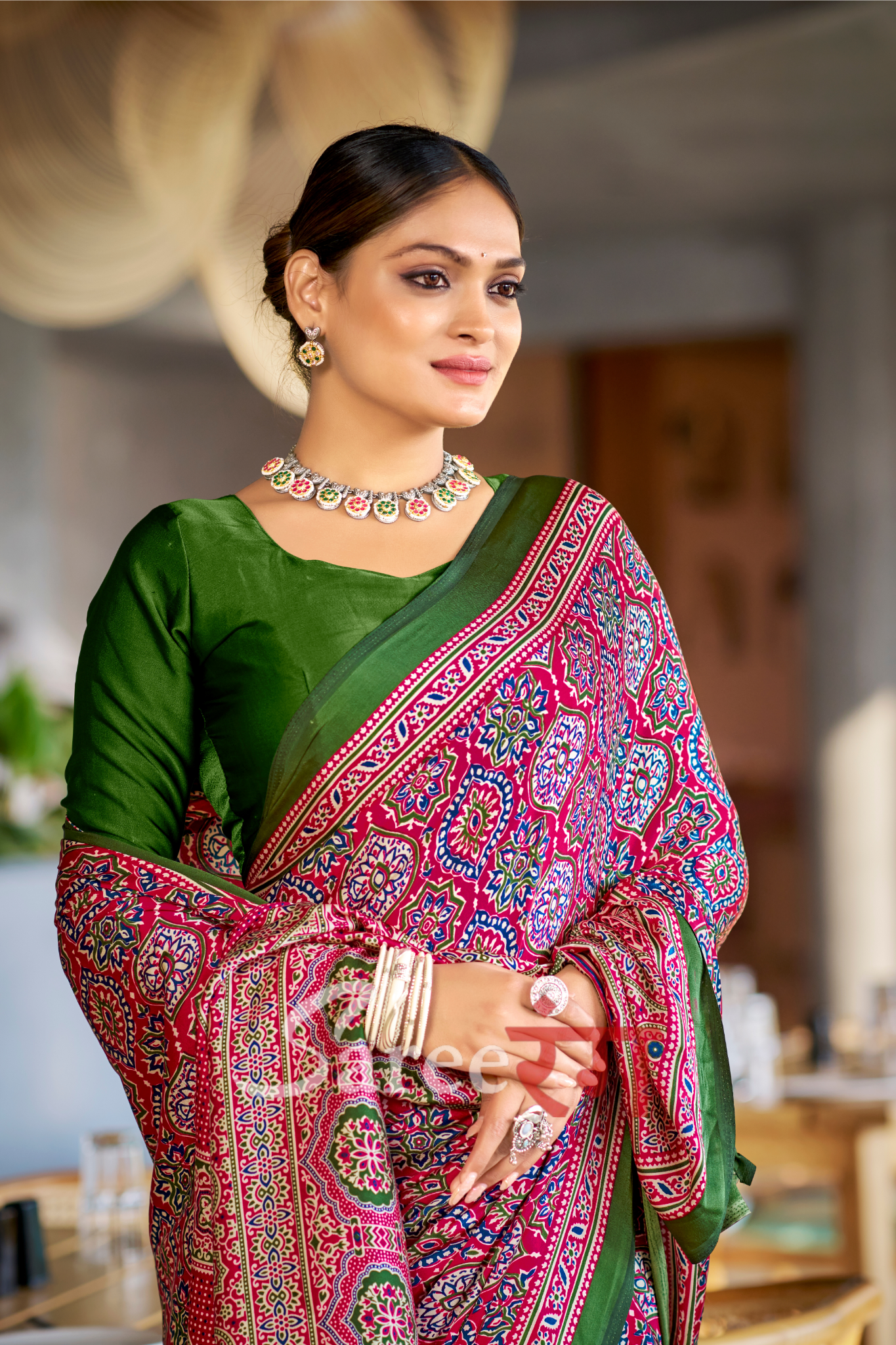 Varnika Rani Modal Silk Ajrakh Natural Print saree