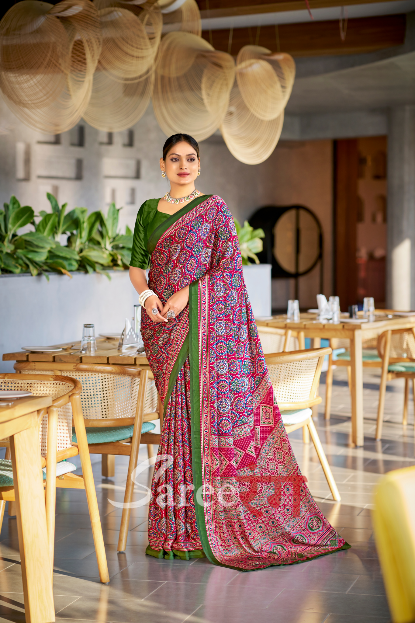 Varnika Rani Modal Silk Ajrakh Natural Print saree