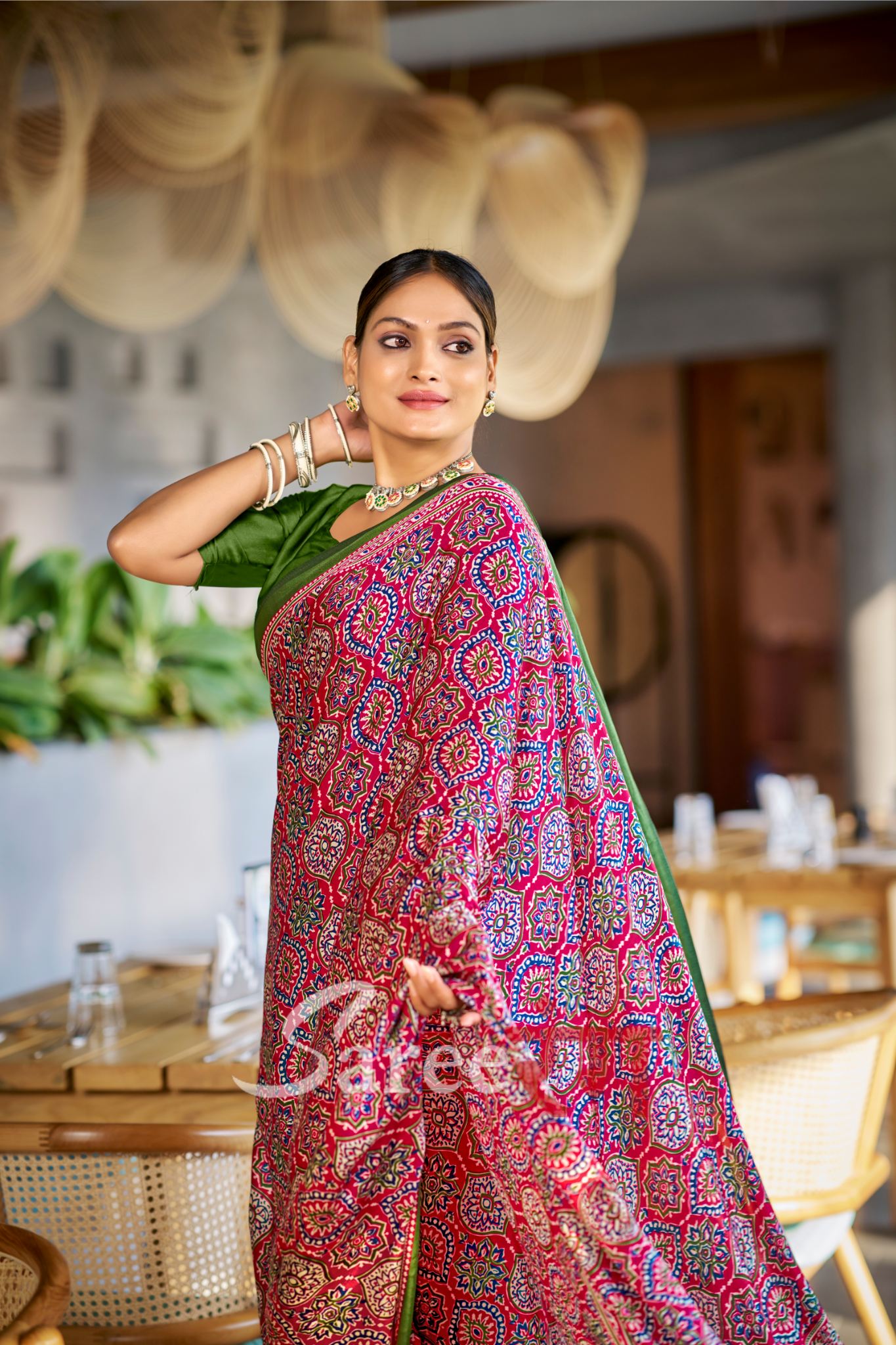 Varnika Rani Modal Silk Ajrakh Natural Print saree