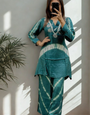 Dark Green Muslin Silk Printed With Real Mirror Hand Work Co-Ords Set