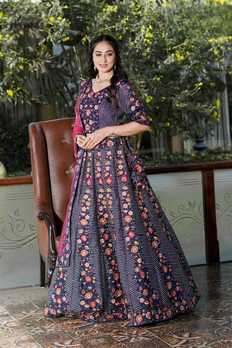 Blue Lino Silk Embroidered Work With Tassels Lehenga Choli