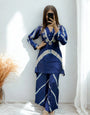 Indigo Muslin Silk Printed With Real Mirror Hand Work Co-Ords Set