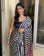 Sundari Blue Modal Silk Premium Striped Ajrakh Natural Print Saree