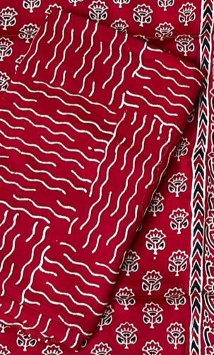 Entrancing Red Original Natural Ajrakh Print 3 pc Pure Modal Silk Unstitched Suit Set