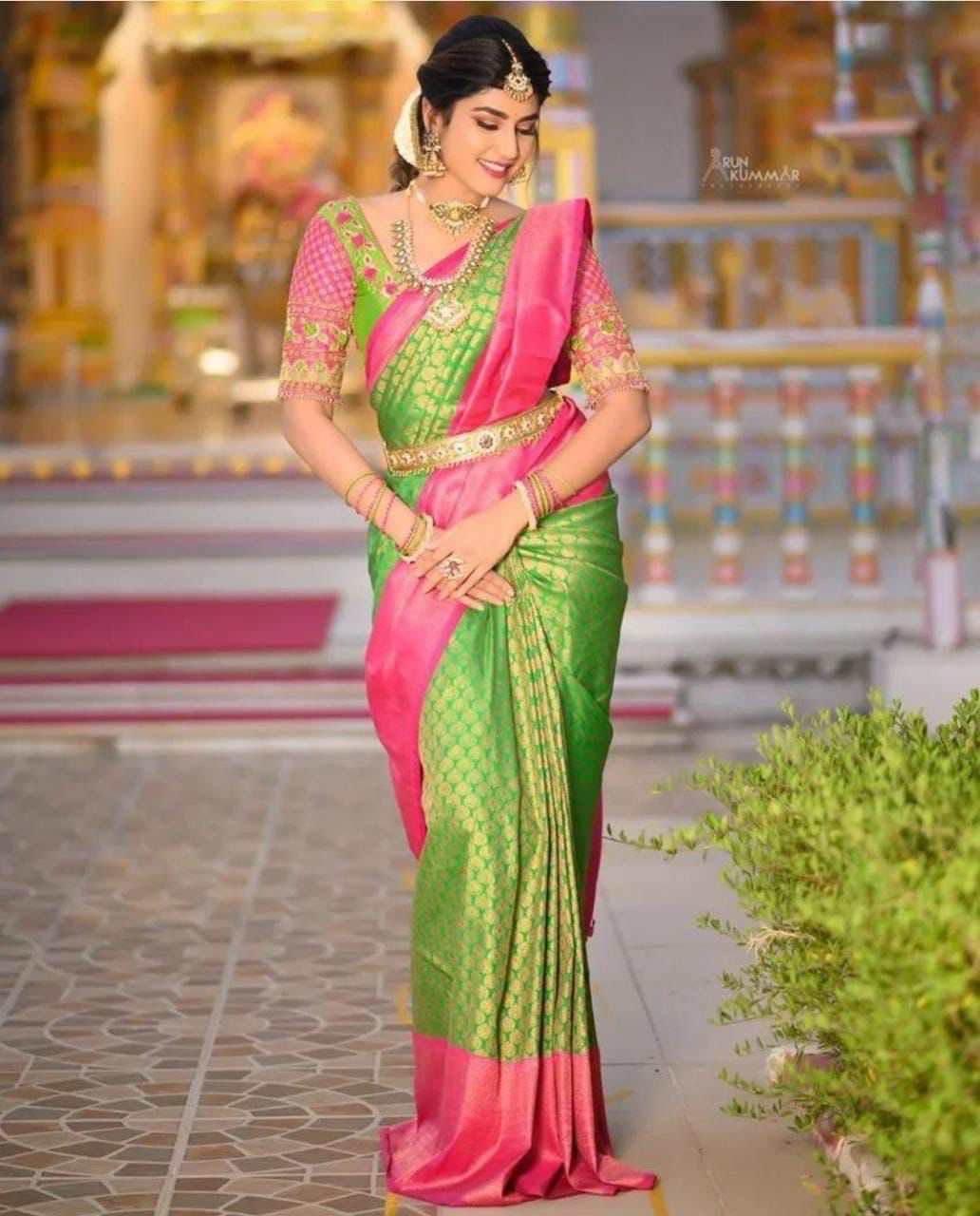 Ebullience Parrot Green Soft Silk Weaving Saree