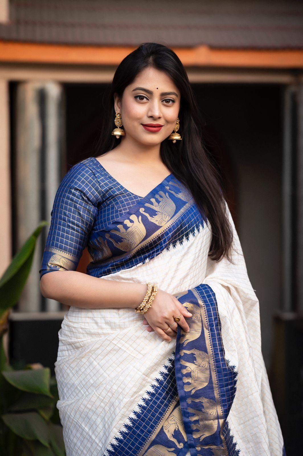Charming Bone White Soft Silk Weaving Saree