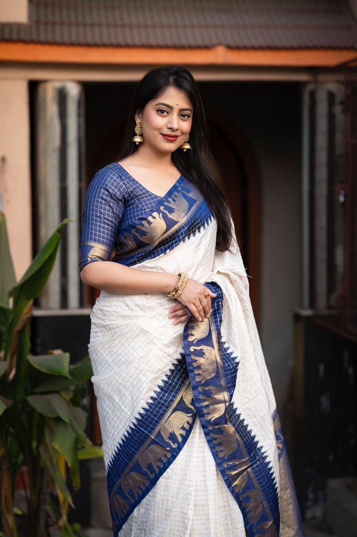 Charming Bone White Soft Silk Weaving Saree
