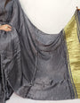 Charcoal Plain Pure Modal Gajji Silk Saree With Zari Pallu Natural dyeing Saree