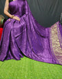 Purple Plain Pure Modal Gajji Silk Saree With Zari Pallu Natural dyeing Saree