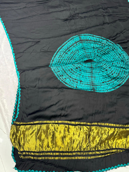 Charcoal Shibori Bandhni Border Pure Modal Silk Plain With Lagdi Pallu Saree