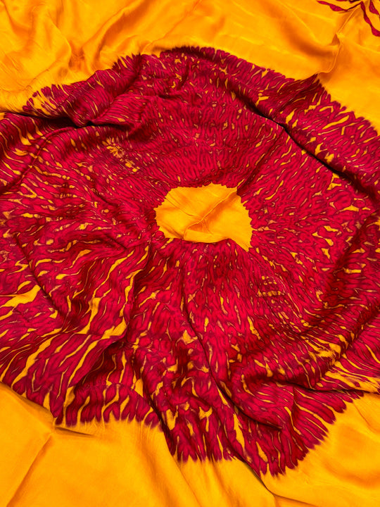 Marigold Shibori Bandhni Border Pure Modal Silk Plain With Lagdi Pallu Saree