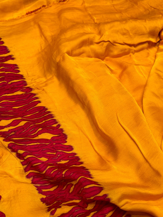 Marigold Shibori Bandhni Border Pure Modal Silk Plain With Lagdi Pallu Saree