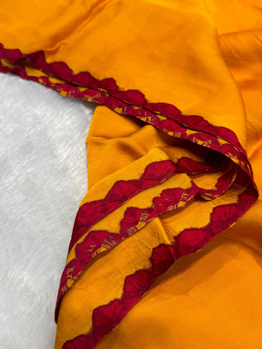 Marigold Shibori Bandhni Border Pure Modal Silk Plain With Lagdi Pallu Saree