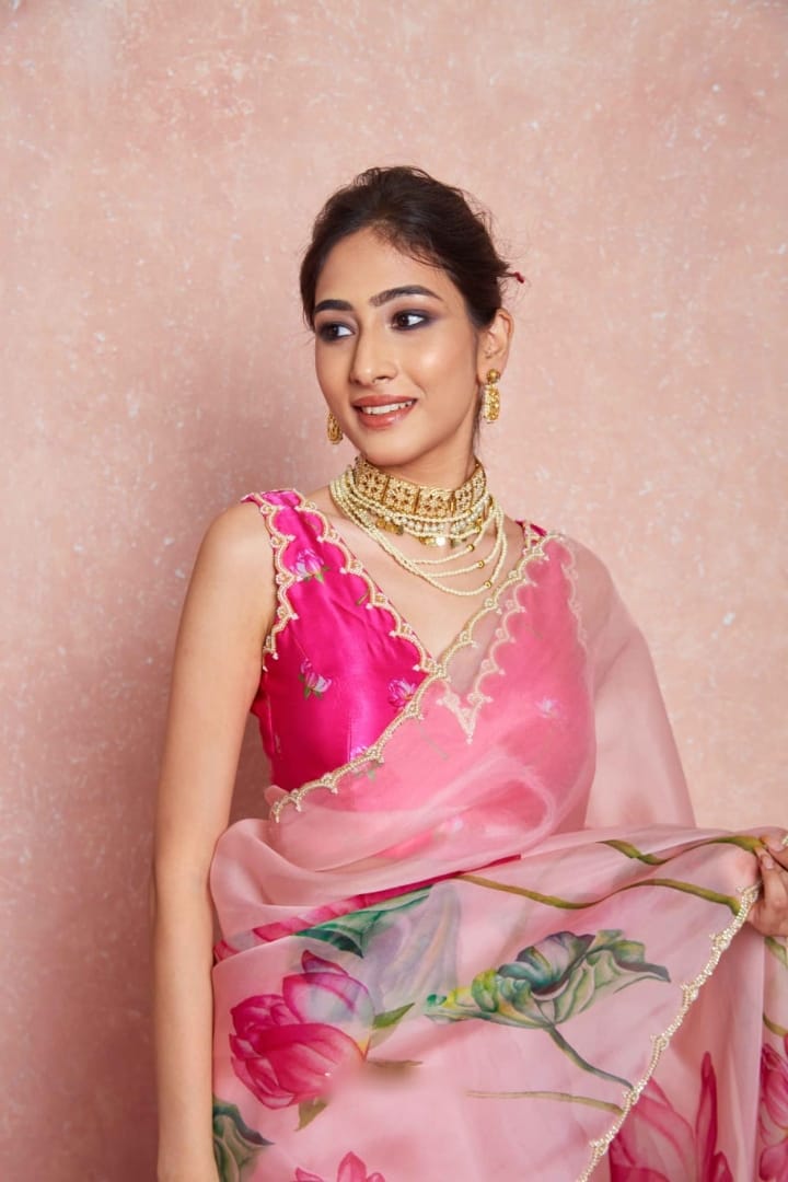 Rich One Minute Ready To Wear Baby Pink Organza Silk Saree