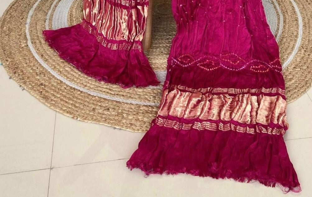Pink Pure Gajji Silk Hand Bandhej Dupatta