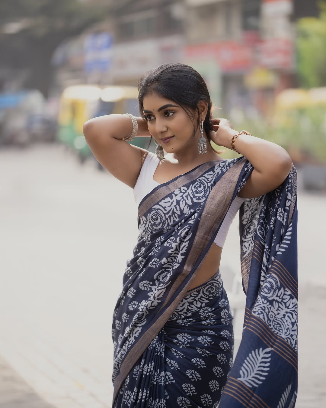 Floral One Minute Ready To Wear Dark Blue Cotton Silk Saree