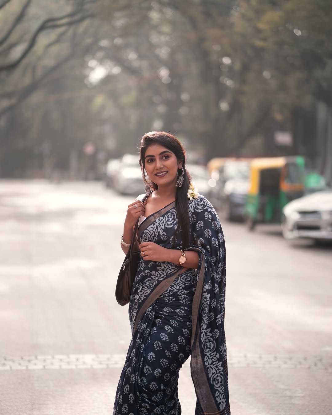 Floral One Minute Ready To Wear Dark Blue Cotton Silk Saree