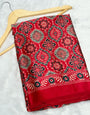 Akruti Red Modal Silk Ajrakh Natural Print Saree