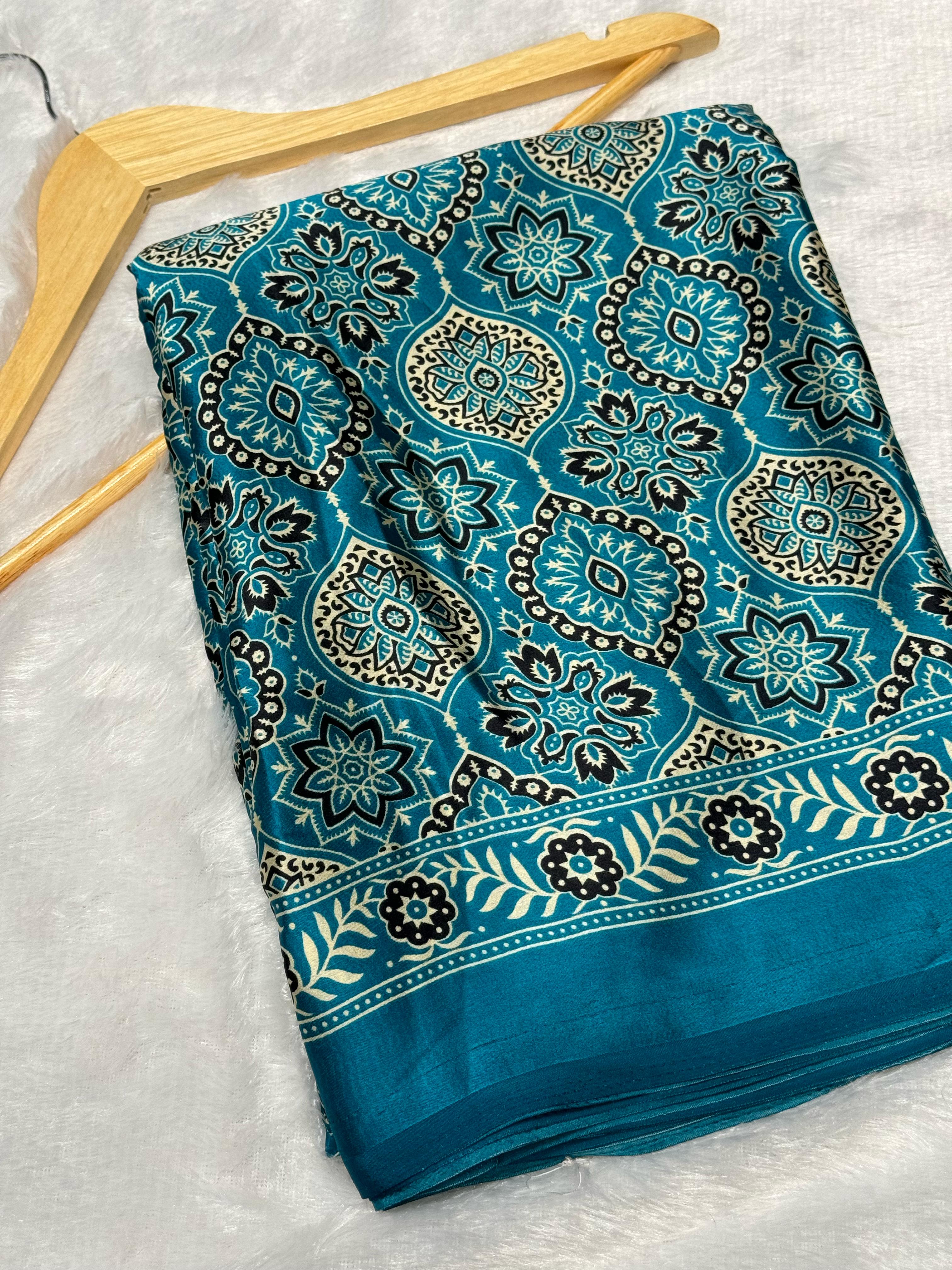 Akruti Rama Modal Silk Ajrakh Natural Print Saree