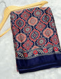Akruti Blue Modal Silk Ajrakh Natural Print Saree