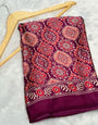 Akruti Wine Modal Silk Ajrakh Natural Print Saree