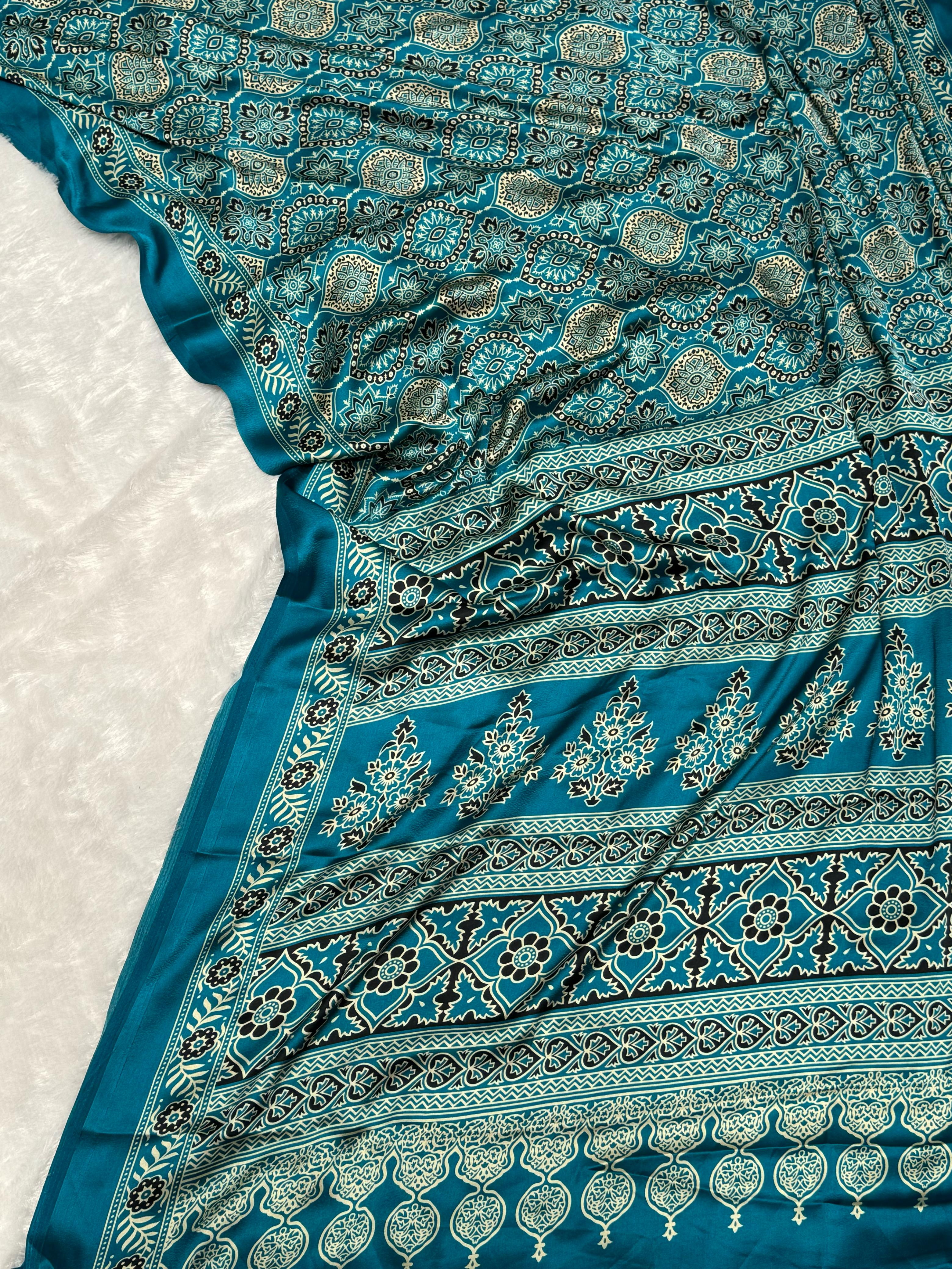 Akruti Rama Modal Silk Ajrakh Natural Print Saree
