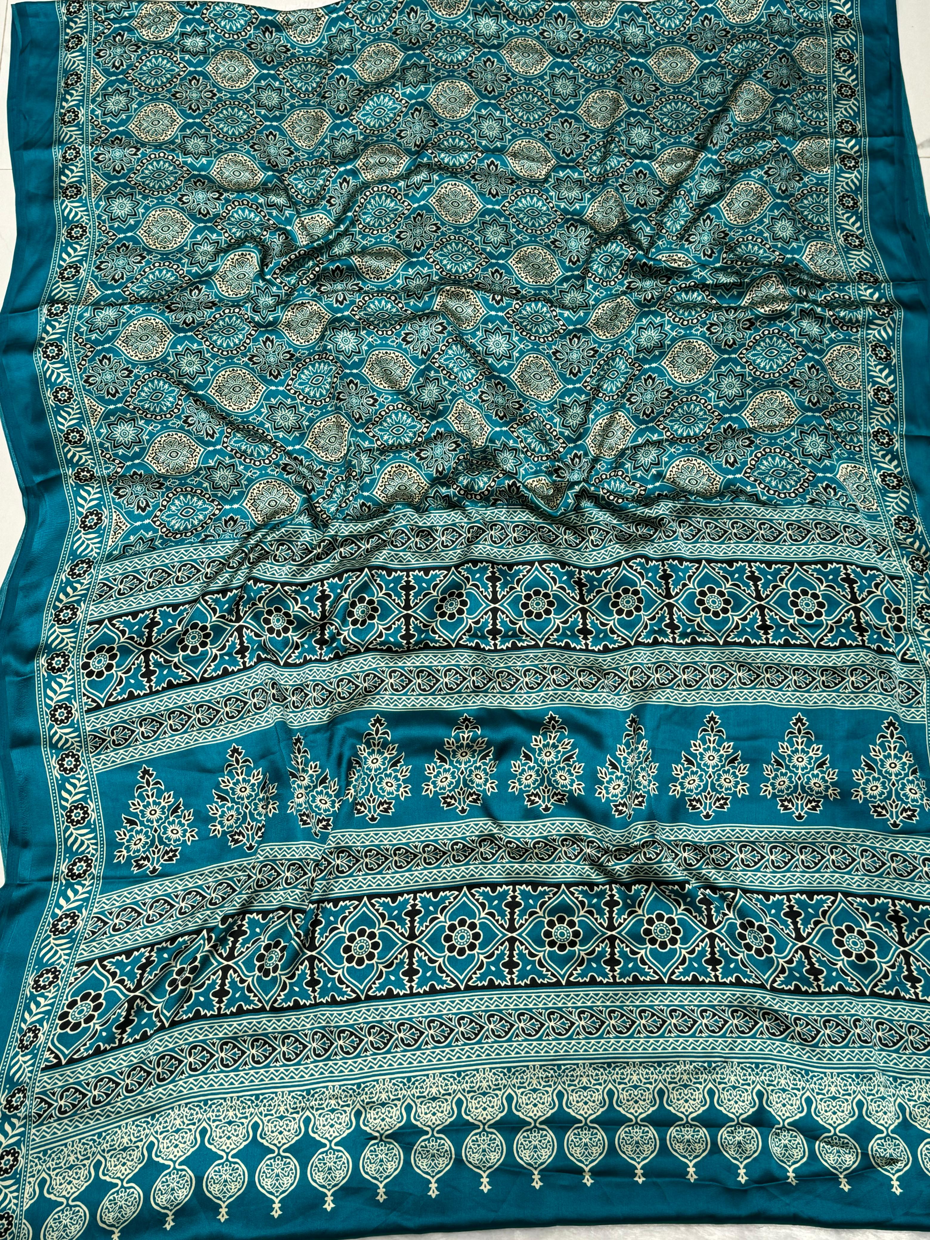 Akruti Rama Modal Silk Ajrakh Natural Print Saree