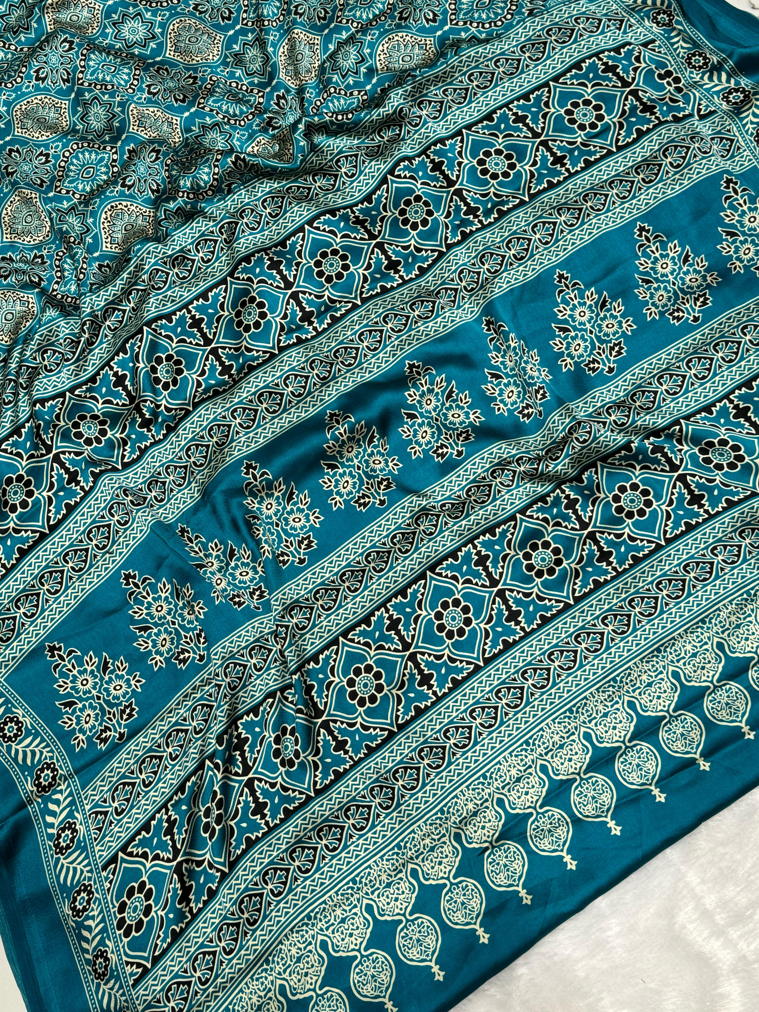 Akruti Rama Modal Silk Ajrakh Natural Print Saree