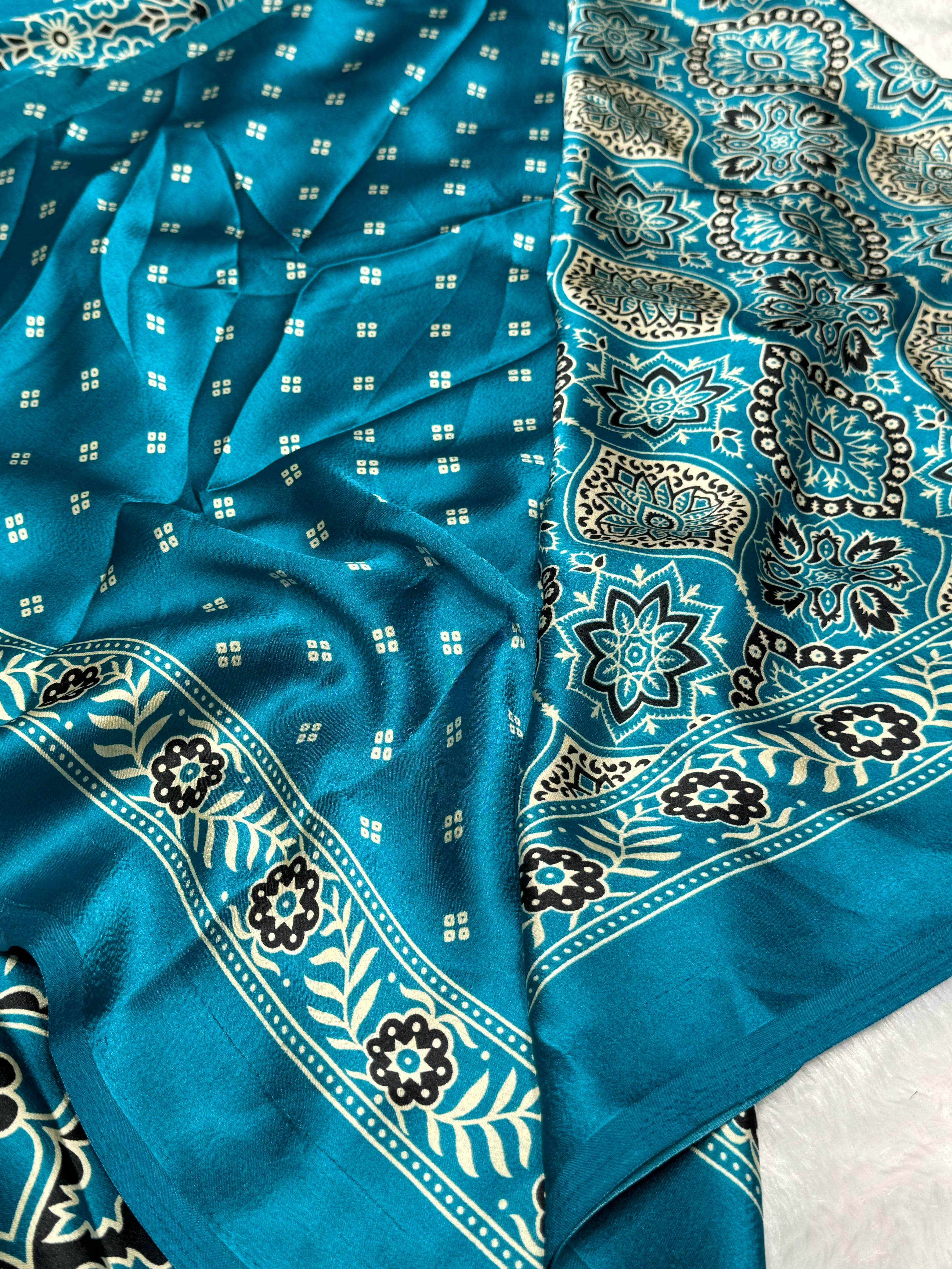 Akruti Rama Modal Silk Ajrakh Natural Print Saree