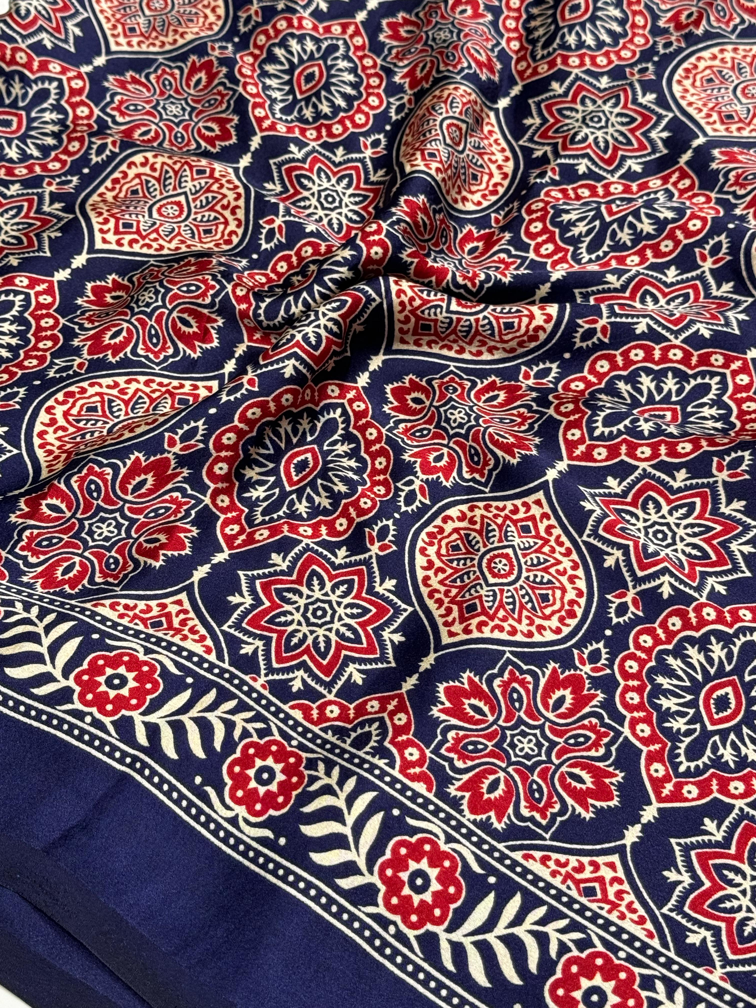 Akruti Blue Modal Silk Ajrakh Natural Print Saree