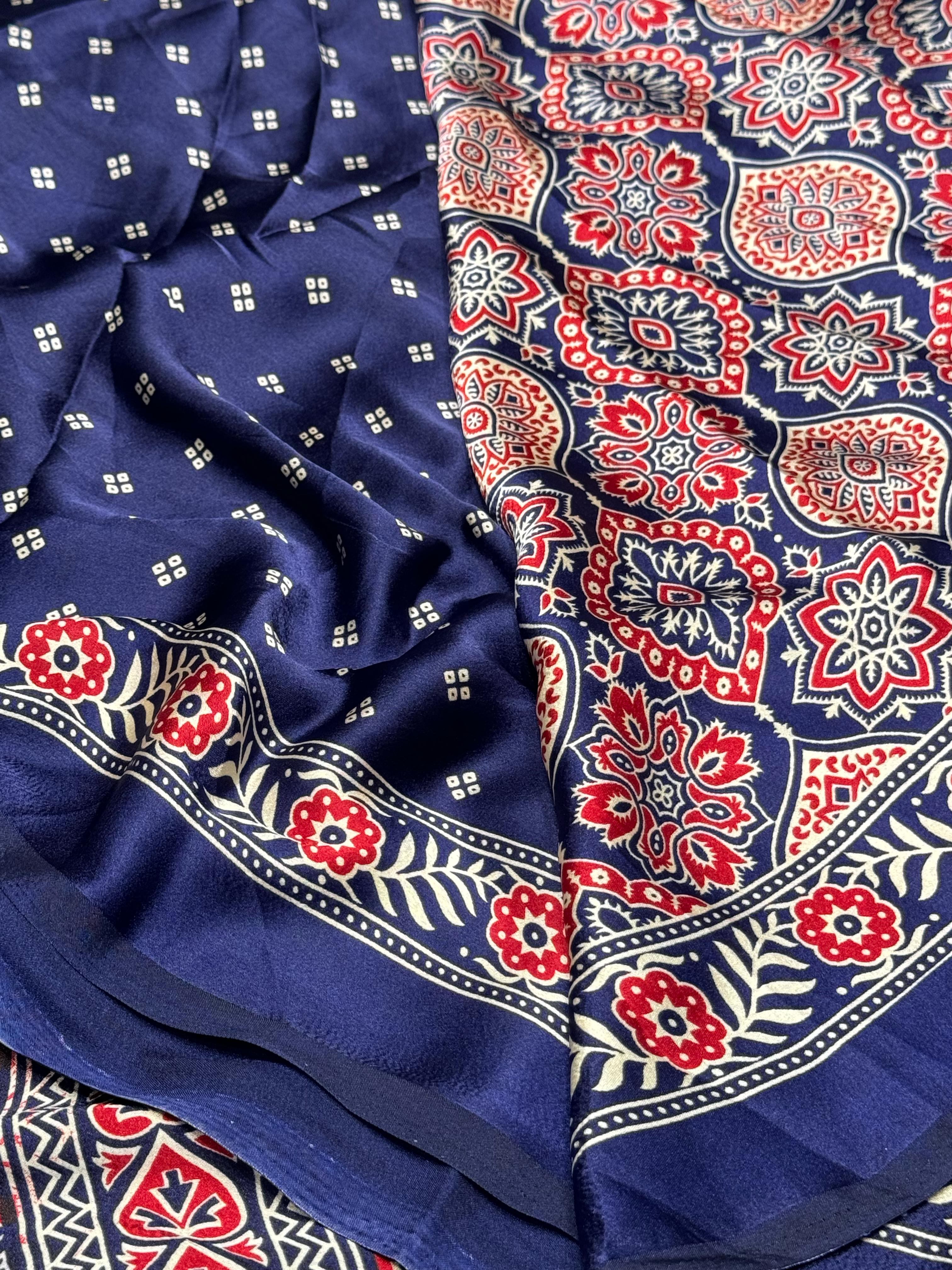 Akruti Blue Modal Silk Ajrakh Natural Print Saree
