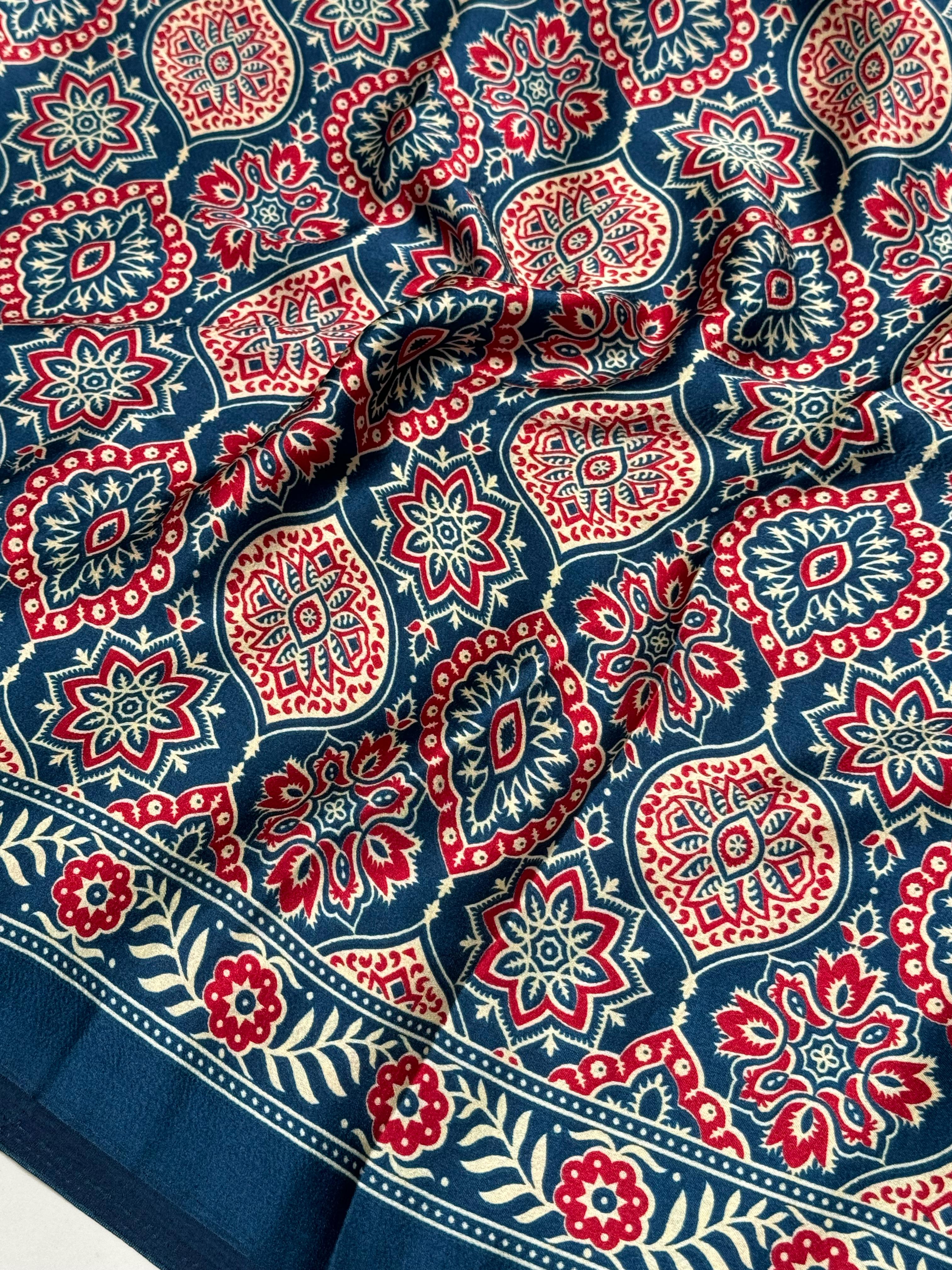 Akruti Indigo Modal Silk Ajrakh Natural Print Saree