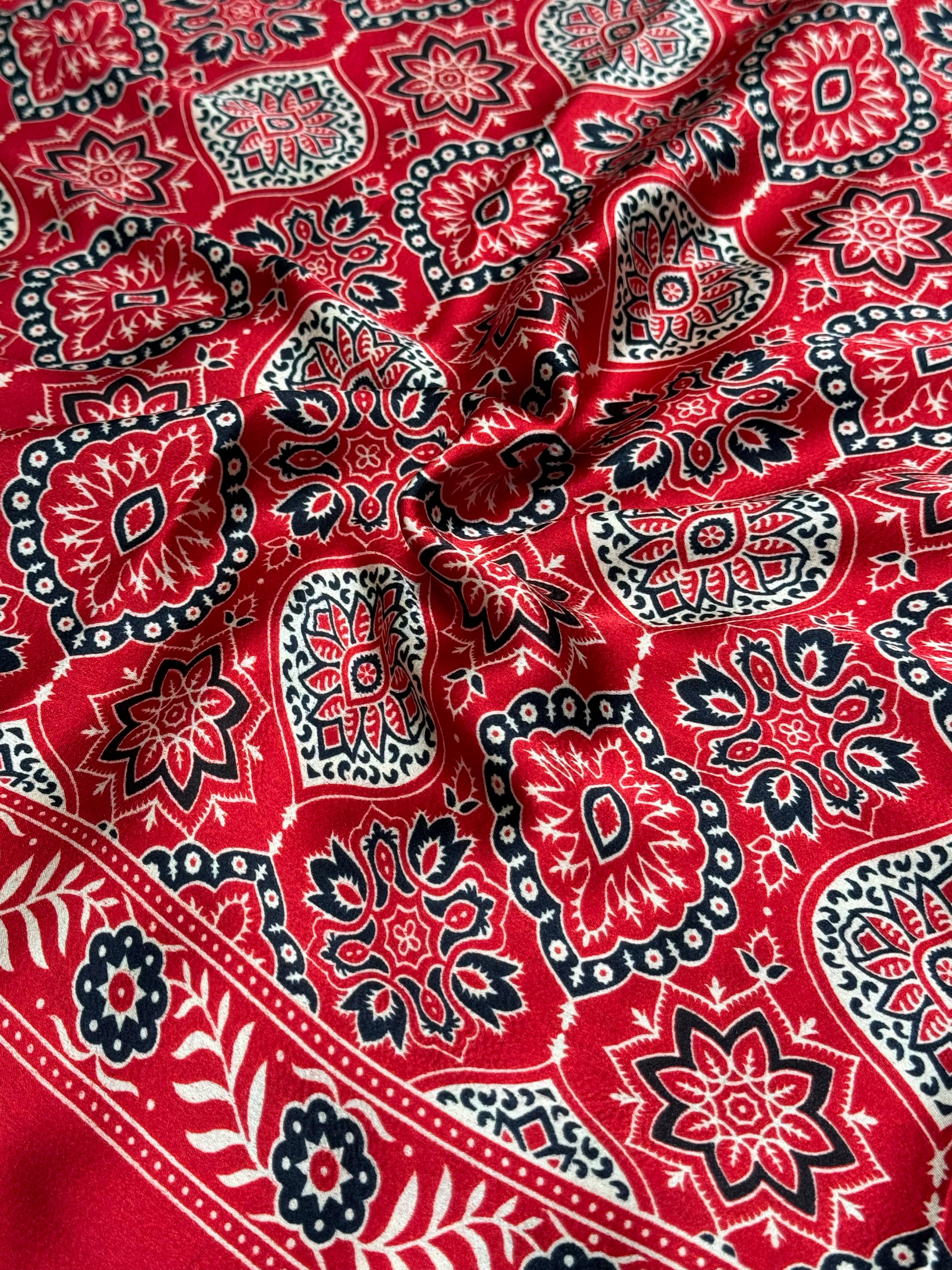 Akruti Red Modal Silk Ajrakh Natural Print Saree