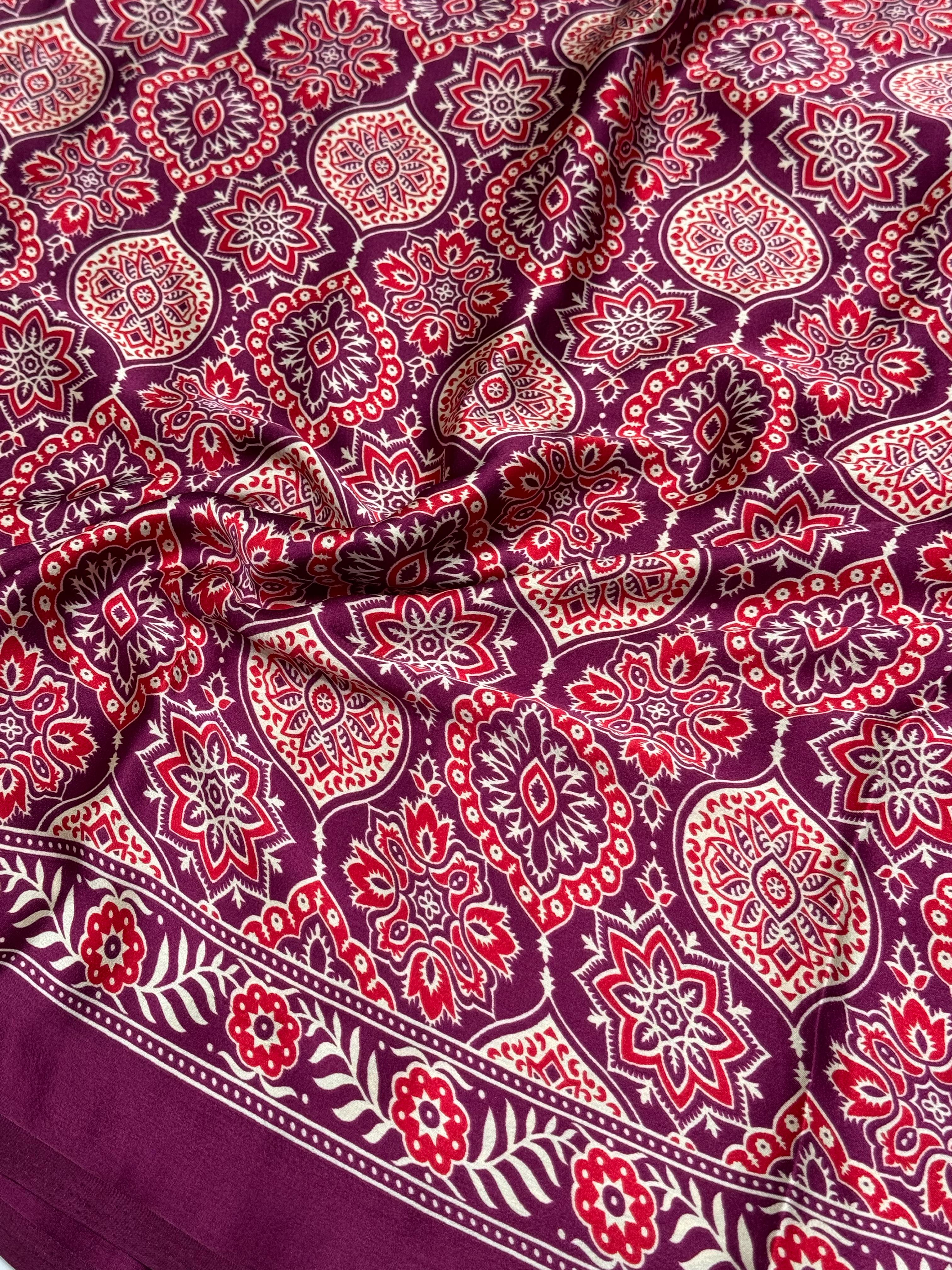 Akruti Wine Modal Silk Ajrakh Natural Print Saree