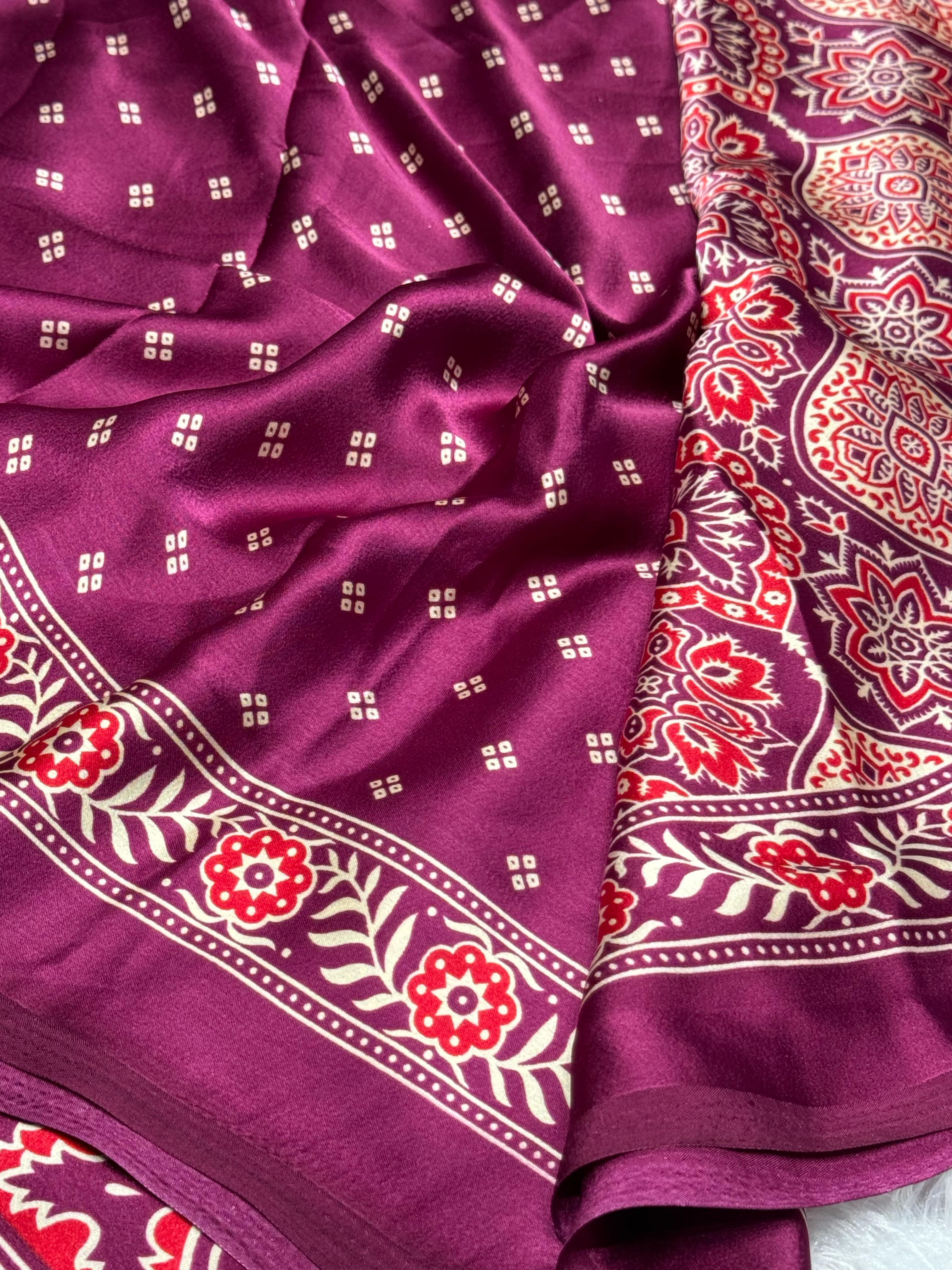 Akruti Wine Modal Silk Ajrakh Natural Print Saree