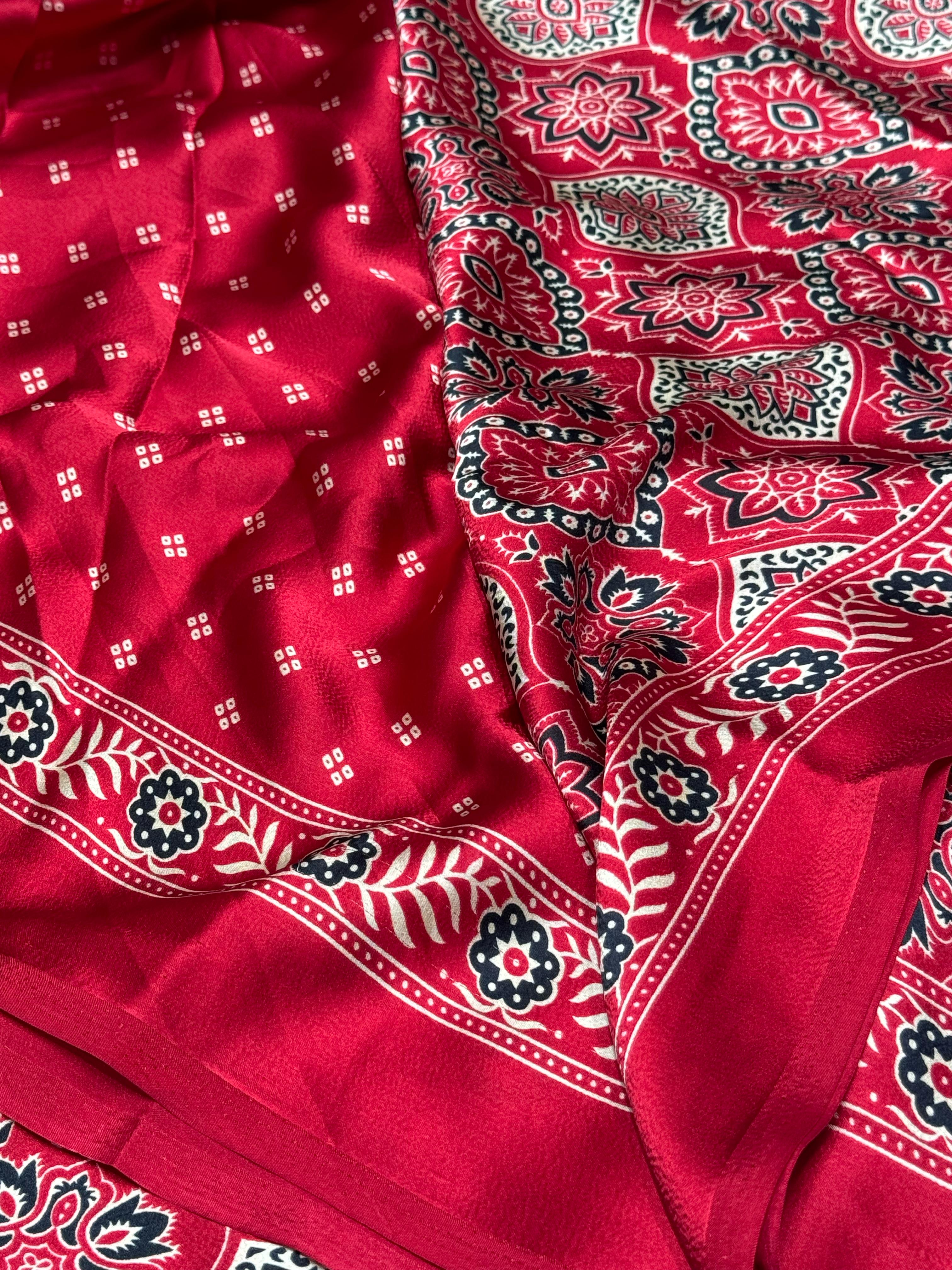 Akruti Maroon Modal Silk Ajrakh Natural Print Saree
