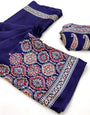 Saheli Blue Modal Silk Ajrakh Natural Print saree