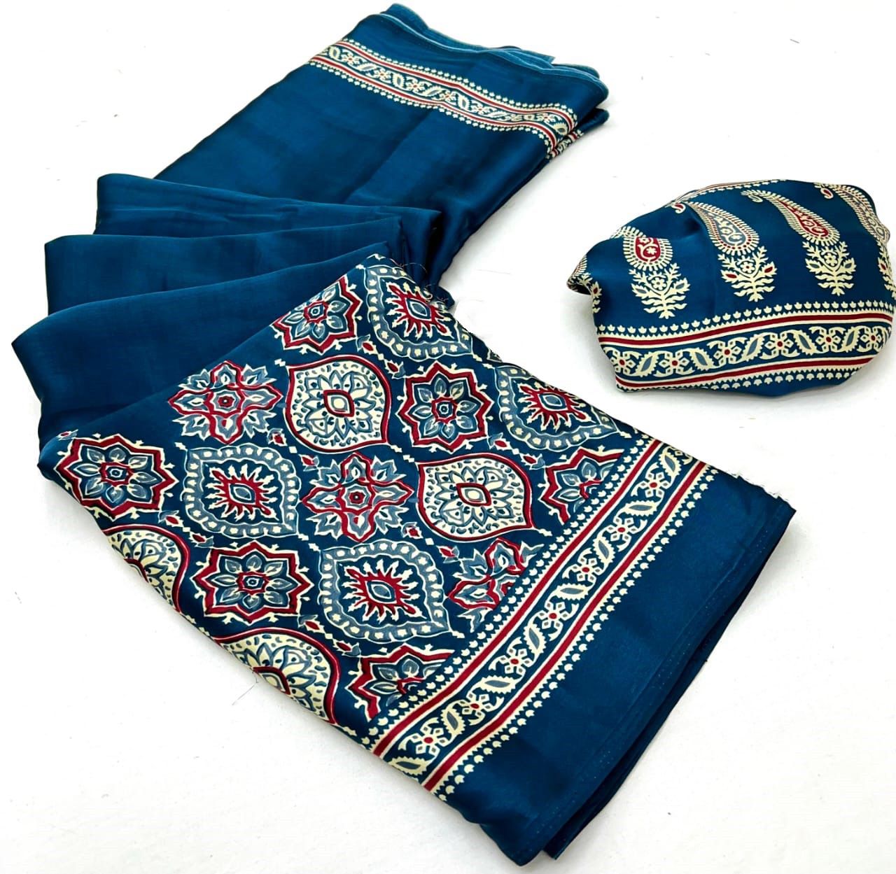 Saheli Indigo Modal Silk Ajrakh Natural Print saree
