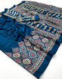 Saheli Indigo Modal Silk Ajrakh Natural Print saree