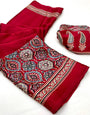 Saheli Redish Maroon Modal Silk Ajrakh Natural Print saree