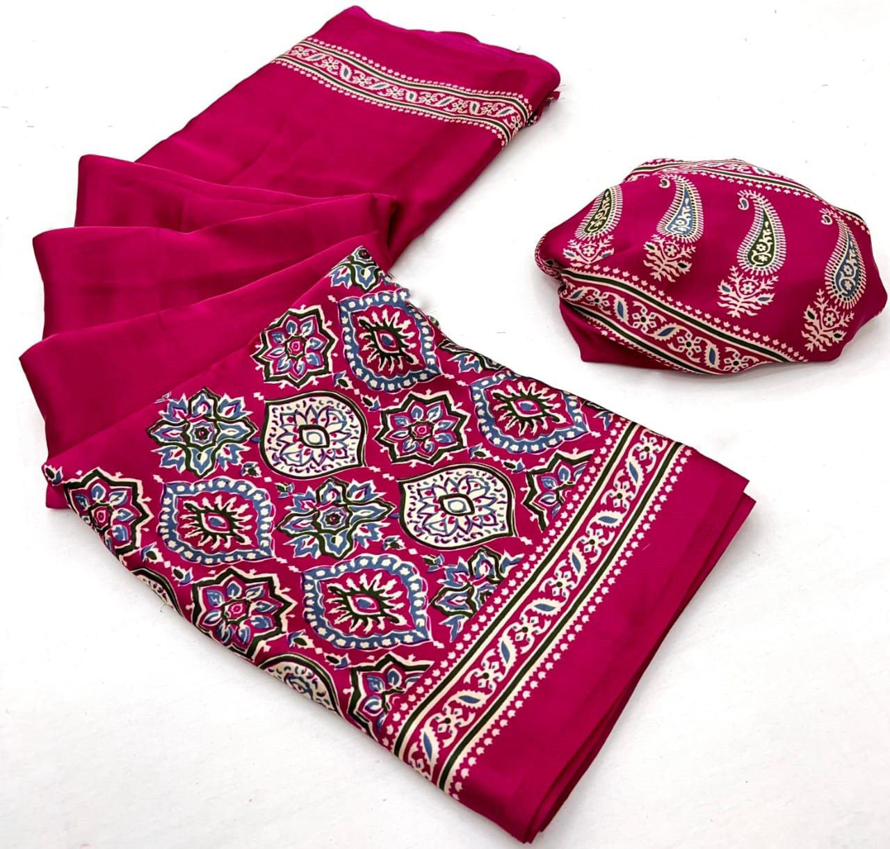 Saheli Rani Modal Silk Ajrakh Natural Print saree