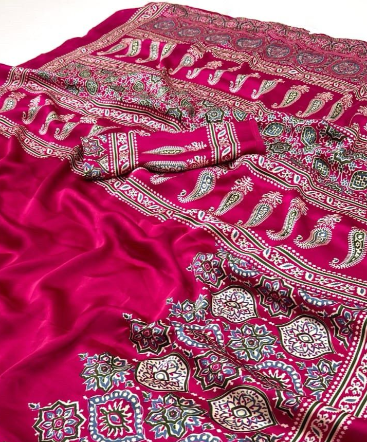 Saheli Rani Modal Silk Ajrakh Natural Print saree