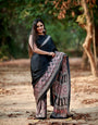 Saheli Black Modal Silk Ajrakh Natural Print saree